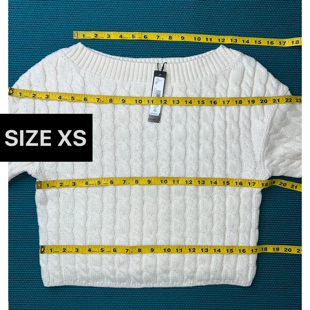 Alice + Olivia Ina Off White Wool Blend Cable Knit Pullover Sweater